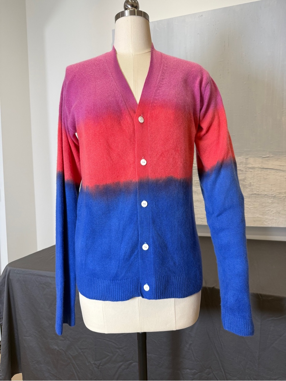 Elder Statesman Gradient Pink Red Blue Men’s V-Neck Button Cardigan